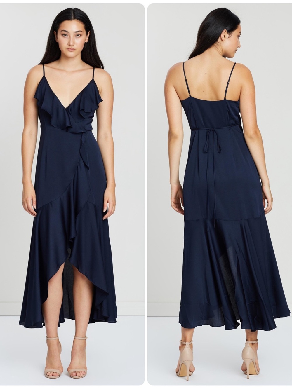 Shona Joy Luxe Ruffle Trim Wrap Gown In Sapphire Blue Sz 8 Bias Cut
